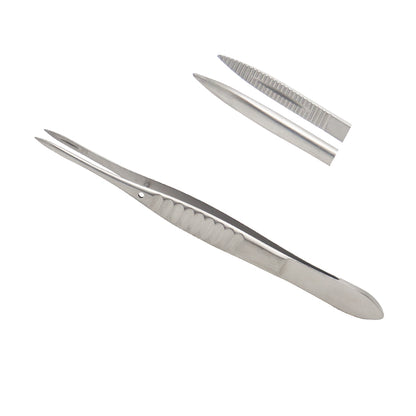 Moorfield Conjunctival forceps with grooved section and flat handle, 0.5 mm, overall length 11 cm - Stellmacher Instruments inc.