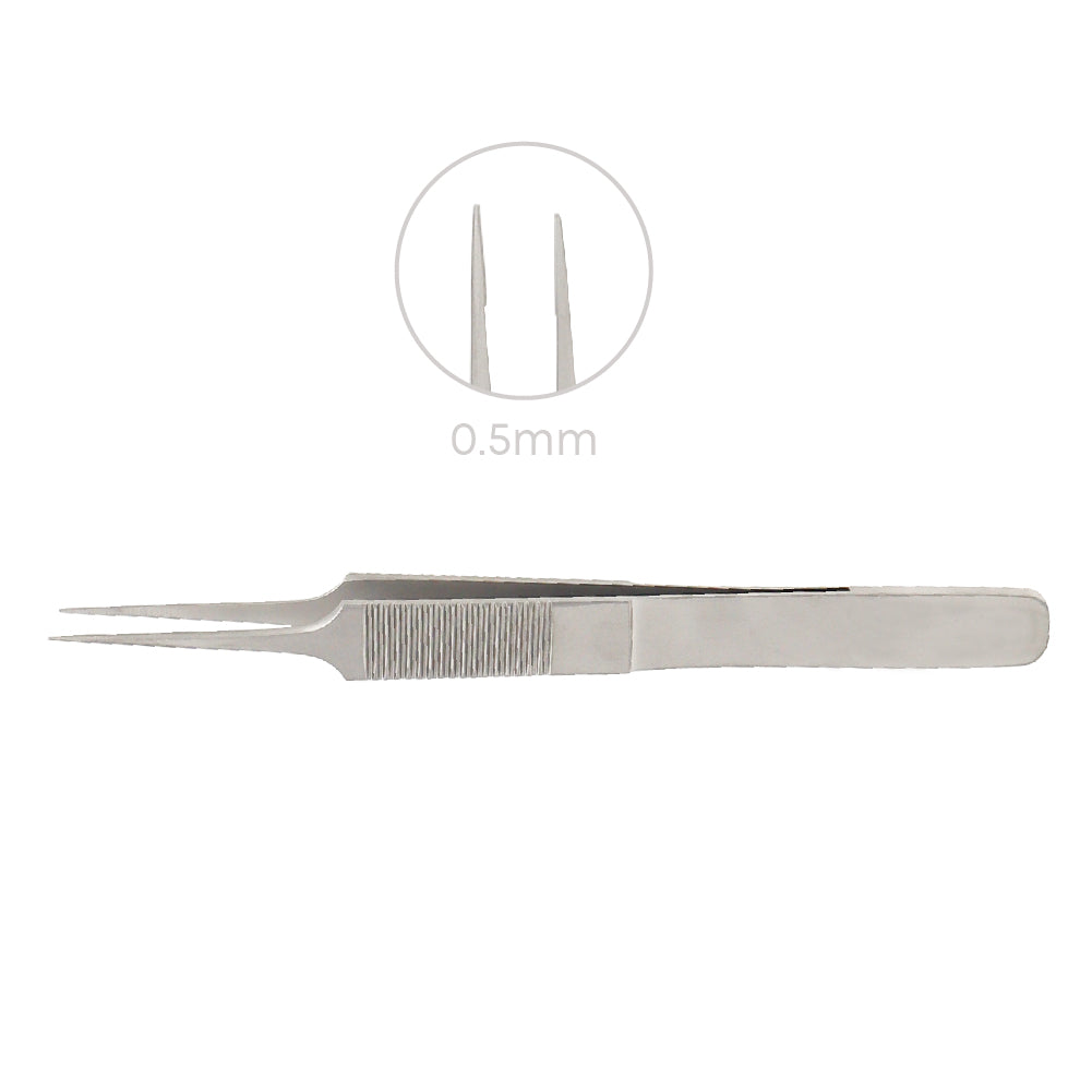 Tying Jewelers Forceps, Jewelers Type, 7.5 mm platform, 0.5 mm, Overall Length 11.5 cm