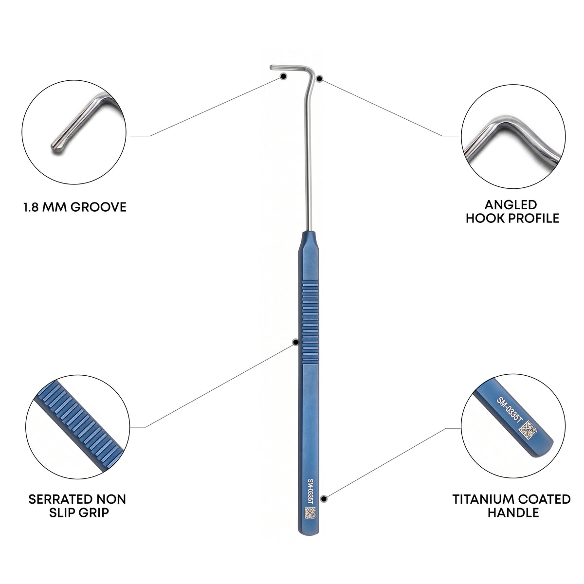 Rychwalski Muscle Hook with Groove – Titanium Ophthalmic Instrument