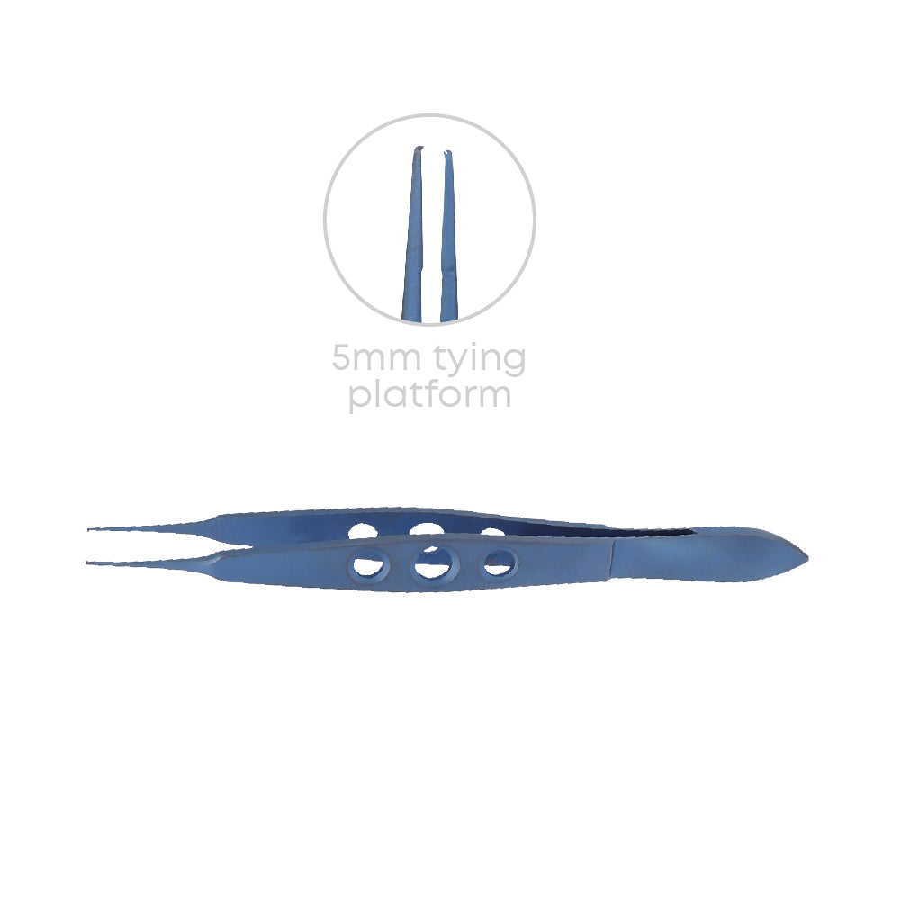 Mcpherson Corneal Forceps, Straight, 0.4 mm, 1×2 teeth, 5mm, tying platform, overall length 11 cm titanium