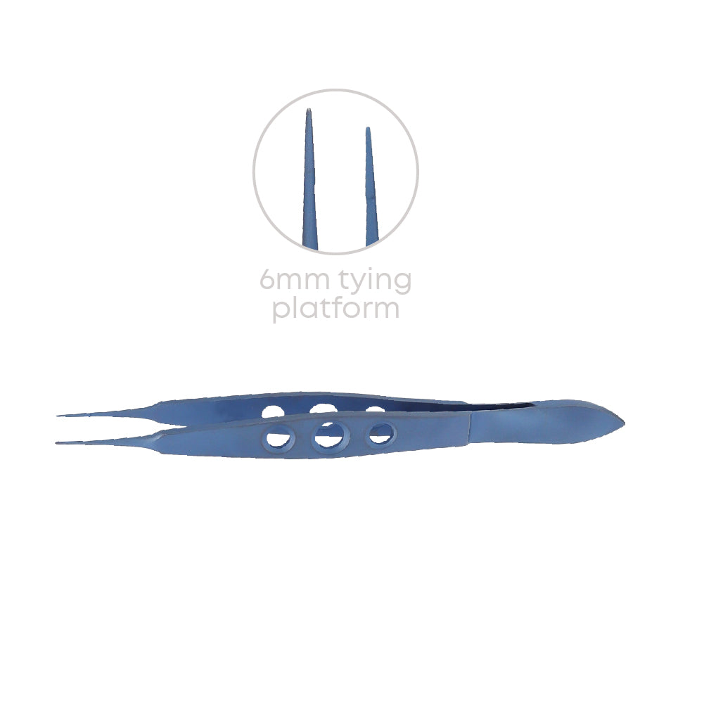 McPherson Micro tying Ophthalmic forceps, straight, 6 mm tying platform, overall length 11 cm titanium