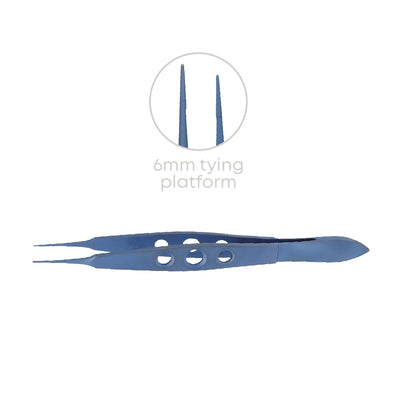 McPherson Micro tying Ophthalmic forceps, straight, 6 mm tying platform, overall length 11 cm titanium