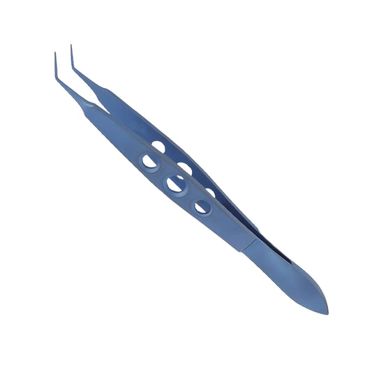 McPherson Micro tying Ophthalmic forceps, angled, 7 mm tying platform, overall length 11 cm, Titanium