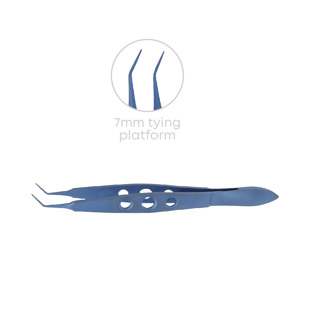 McPherson Micro tying Ophthalmic forceps, angled, 7 mm tying platform, overall length 11 cm, Titanium