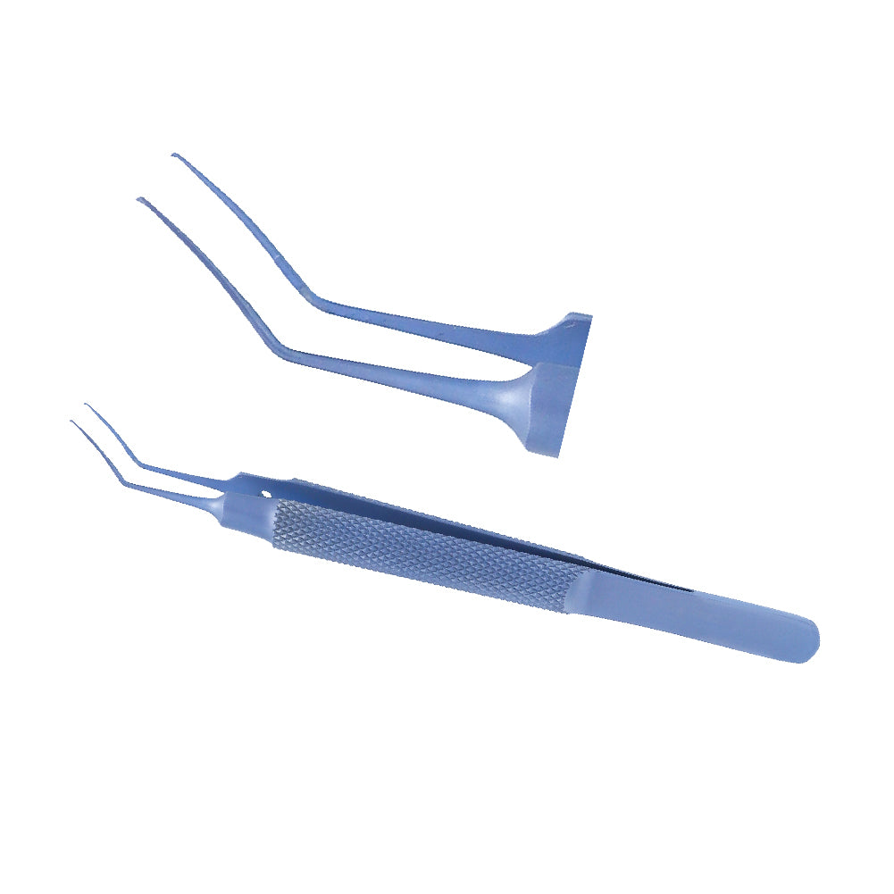 Utrata Capsulorhexis Forceps, Angled Curved, Round Handle overall length 11.5cm Titanium - Stellmacher Instruments inc.