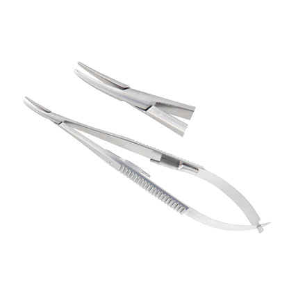 Micro Needle holder, curved, 1.0 x 12 mm, with lock, overall length 14 cm - Stellmacher Instruments inc.