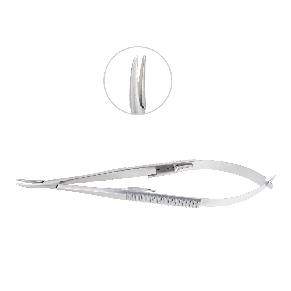 Micro Needle holder, curved, 1.0 x 12 mm, with lock, overall length 14 cm - Stellmacher Instruments inc.