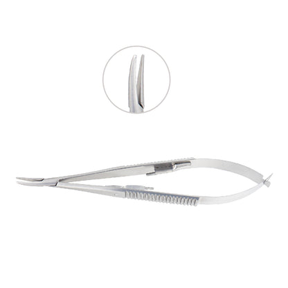 Micro Needle holder, curved, 1.0 x 12 mm, with lock, overall length 14 cm