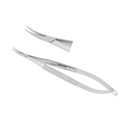 Barraquer, Micro Needle holder, curved, standard model, 1.0 x 10 mm, with lock, overall length 12 cm - Stellmacher Instruments inc.