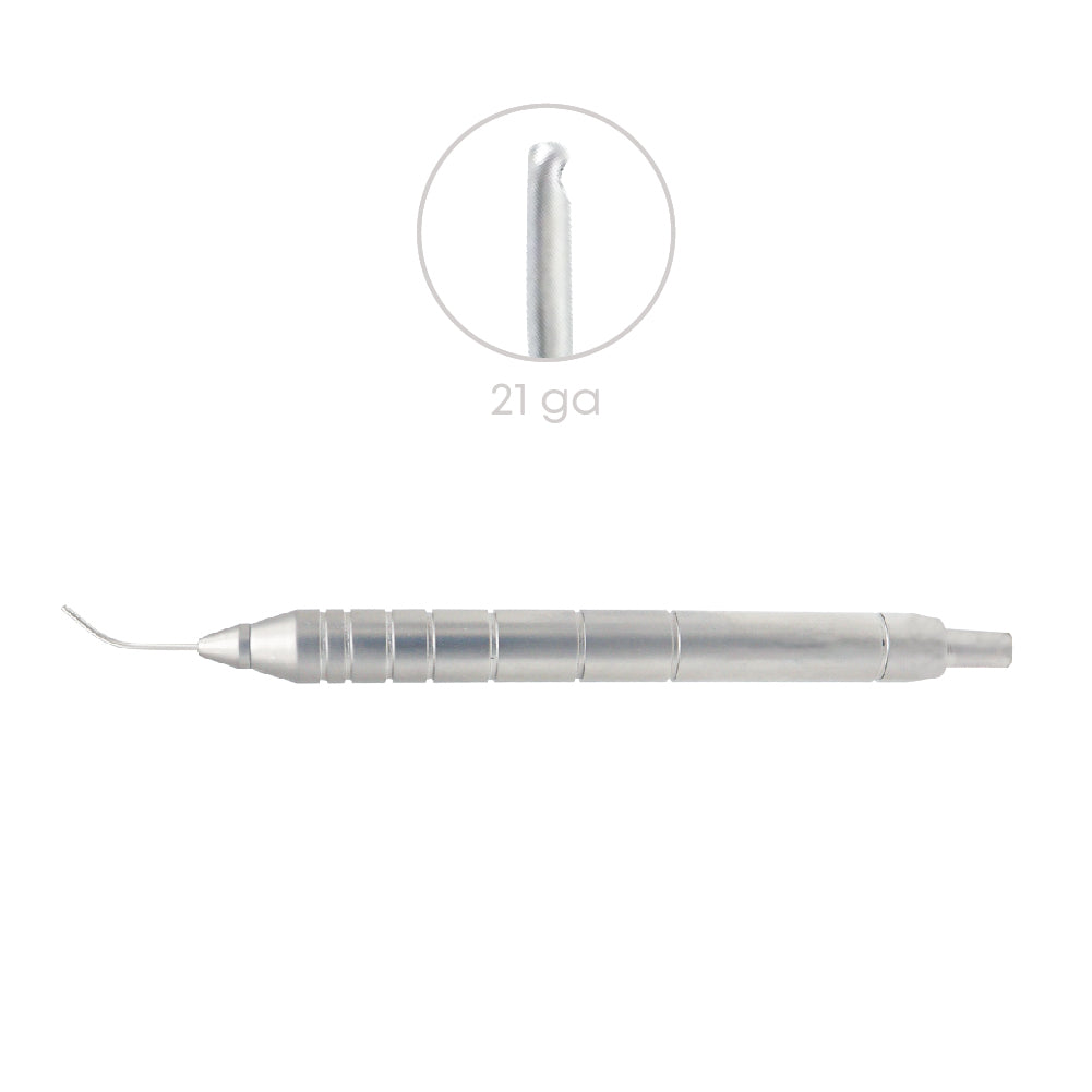 Aspirating cannula handpiece Conical Tip, aspirating port 0.3 mm, 21 ga, SS, overall length 11cm