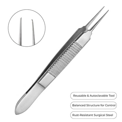 Bonn Tissue Forceps 1x2 Teeth, 0.12mm Tips, 75mm | Ophthalmic Surgical Forceps