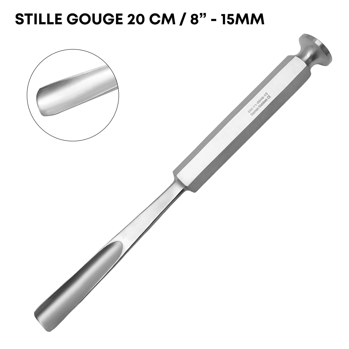 Stille Pattern Bone Gouge 20cm / 8" – Curved Scoop Tip