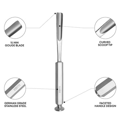 Stille Pattern Bone Gouge 20cm / 8" – Curved Scoop Tip