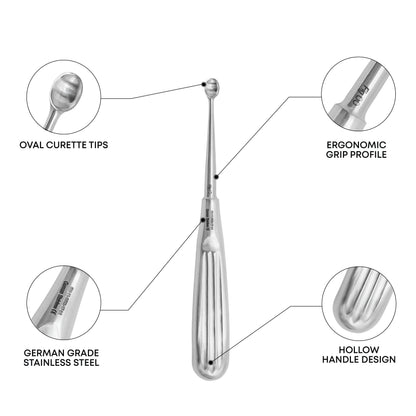 Volkmann Bone Curette 17 cm Oval Hollow Handle