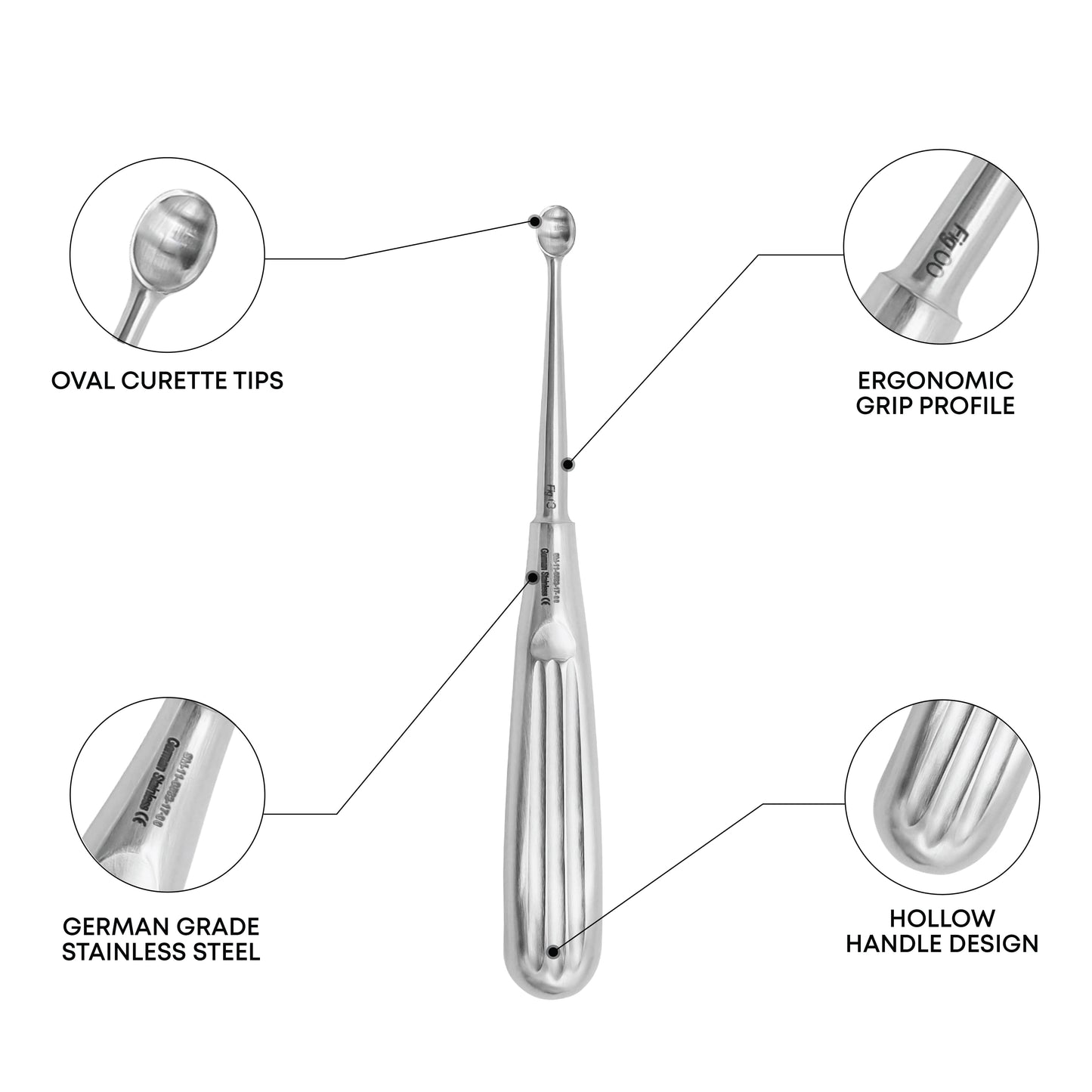 Modell USA Bone Curette 16cm Oval Straight