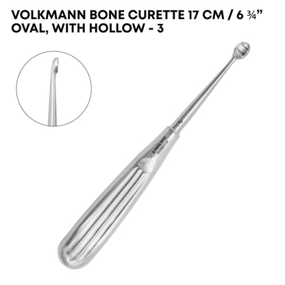 Volkmann Bone Curette 17 cm Oval Hollow Handle