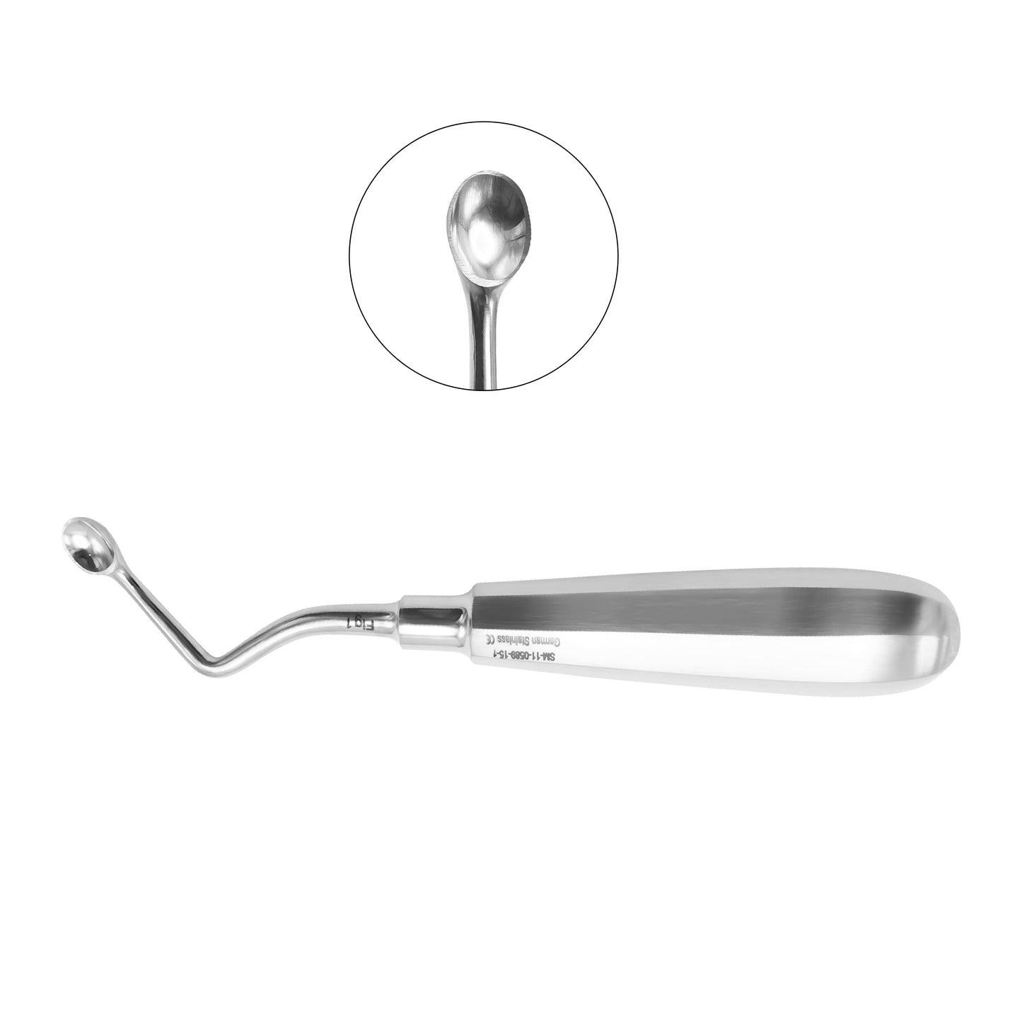 Modell USA Bone Curette 15.5cm Oval Hollow Handle Left
