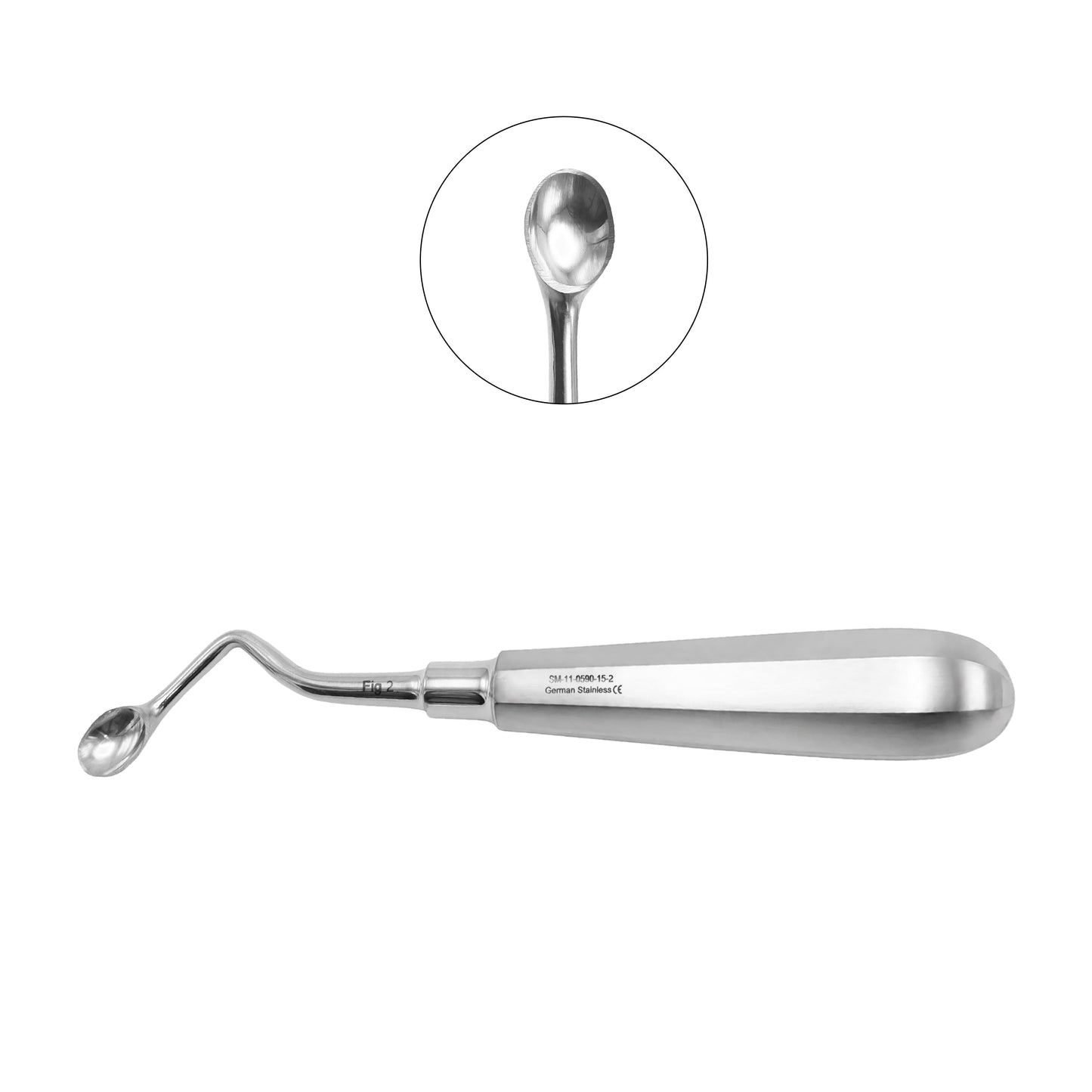 Model USA Bone Curette 15.5cm / 6” Oval Hollow Handle – Right