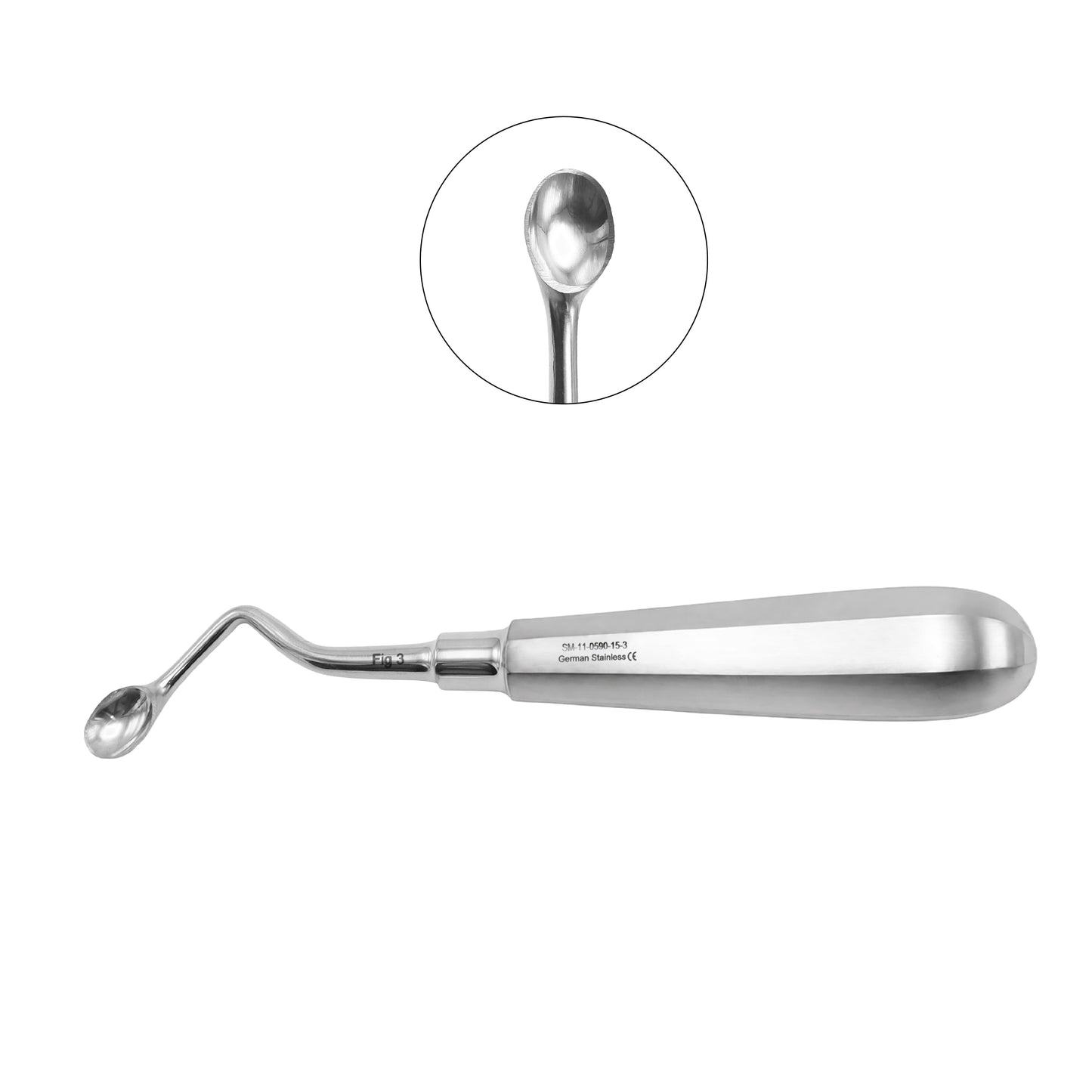 Model USA Bone Curette 15.5cm / 6” Oval Hollow Handle – Right
