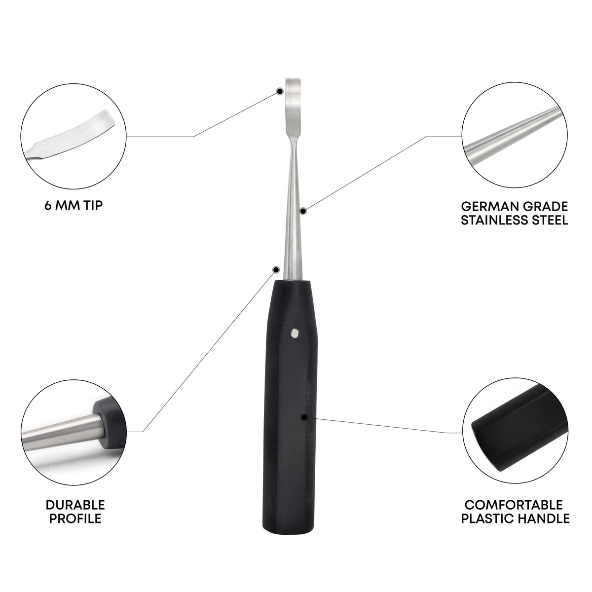 Periosteal Elevator 18cm / 7" – Narrow 6mm Tip with Plastic Handle