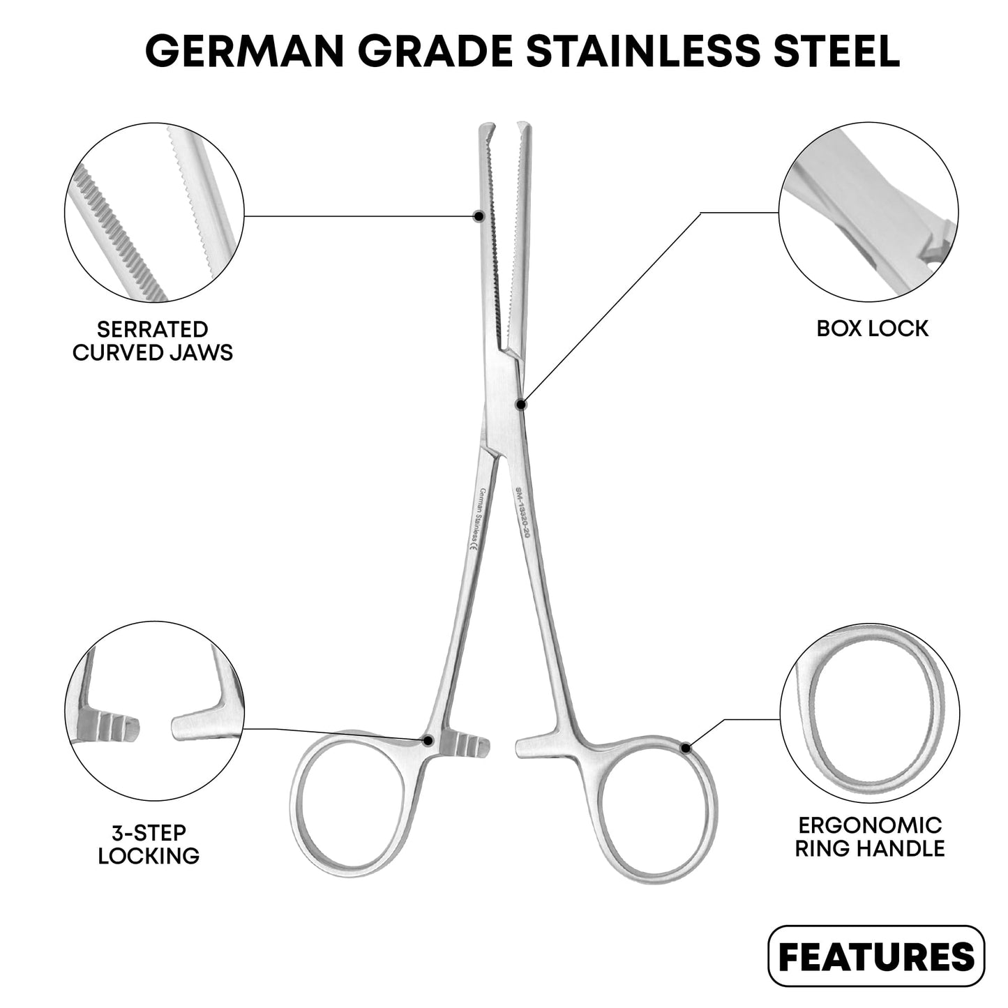 Ochsner Hemostatic Forceps Straight 20cm – 1×2 Teeth Surgical Clamp