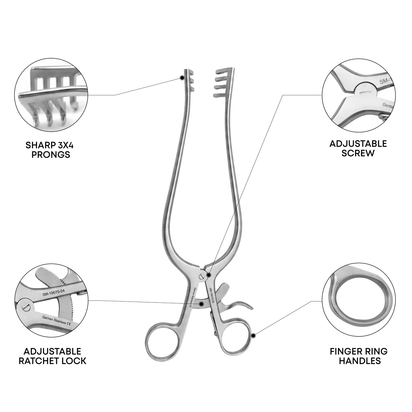Weitlaner Sharp Self-Retaining Retractor 3x4 Teeth