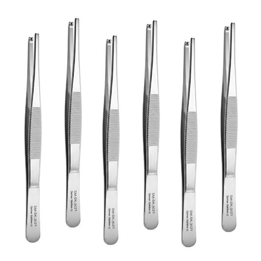 Thumb Tissue Forceps 5.5" 1x2 Teeth Rat Tooth - Set of 6