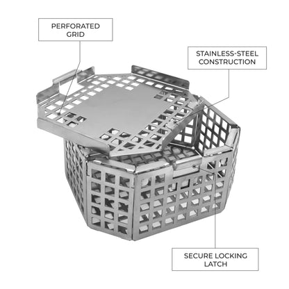 Perforated Stainless Steel Sterilization Tray with Hinged Lid & Sliding Lock