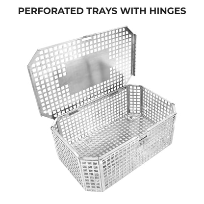 Perforated Sterilization Tray with Hinged Lid & Sliding Lock