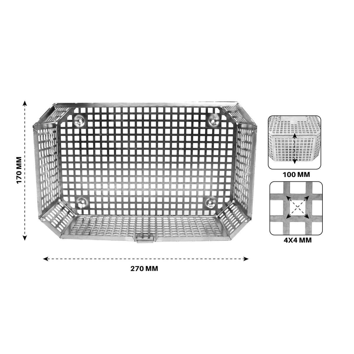 Perforated Sterilization Tray with Hinged Lid & Sliding Lock