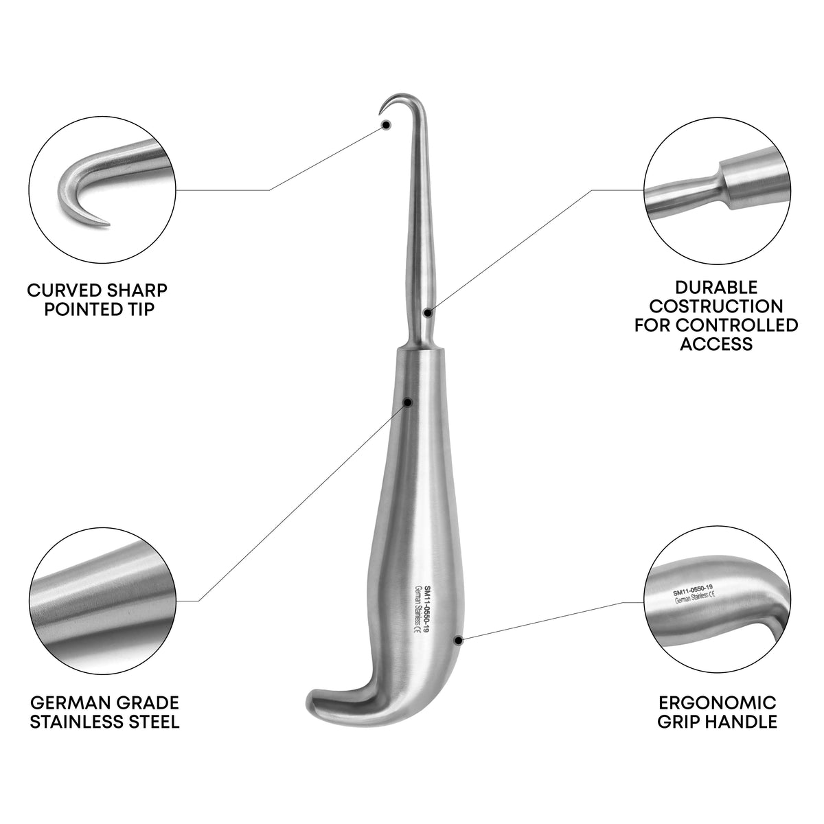 Bone Hook with Grip Handle – Sharp Orthopedic Surgical Instrument