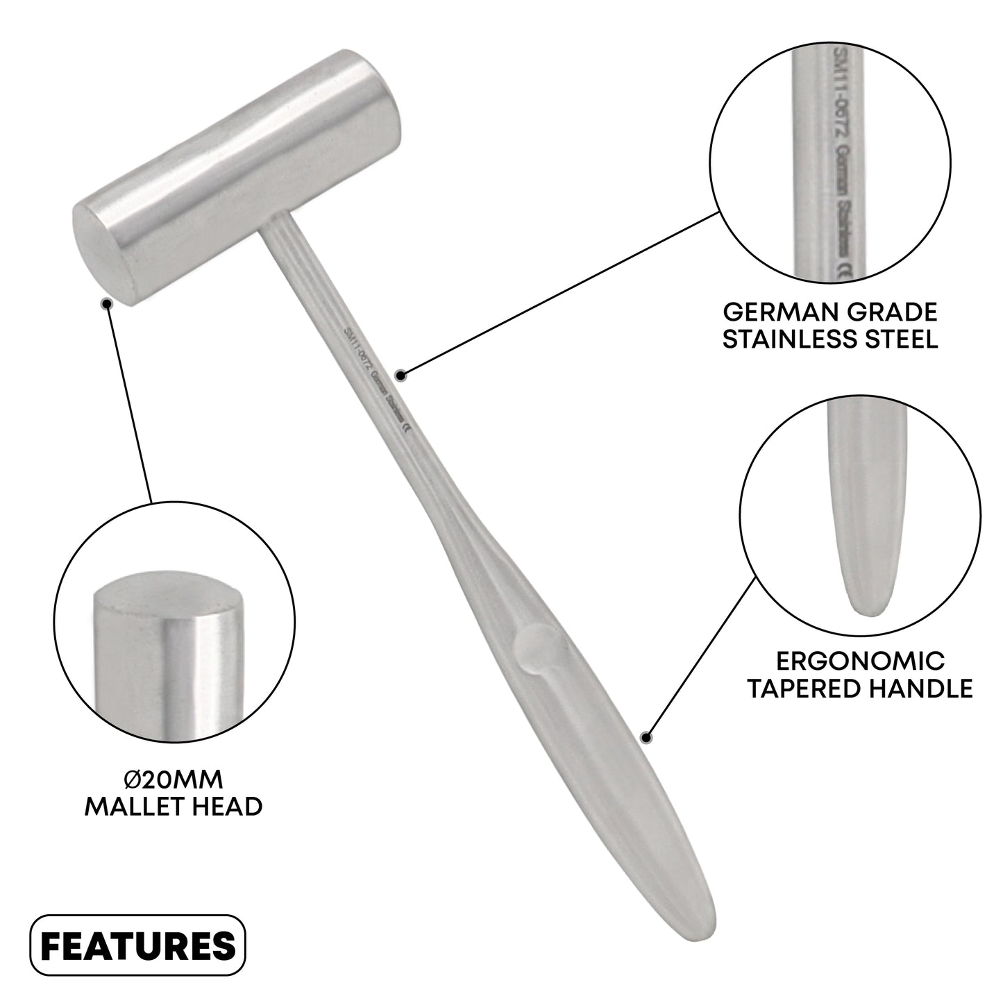Williger Mallet 16.4cm (6½”) 20mm Ø 140g – Lead Filled Precision Surgical Mallet