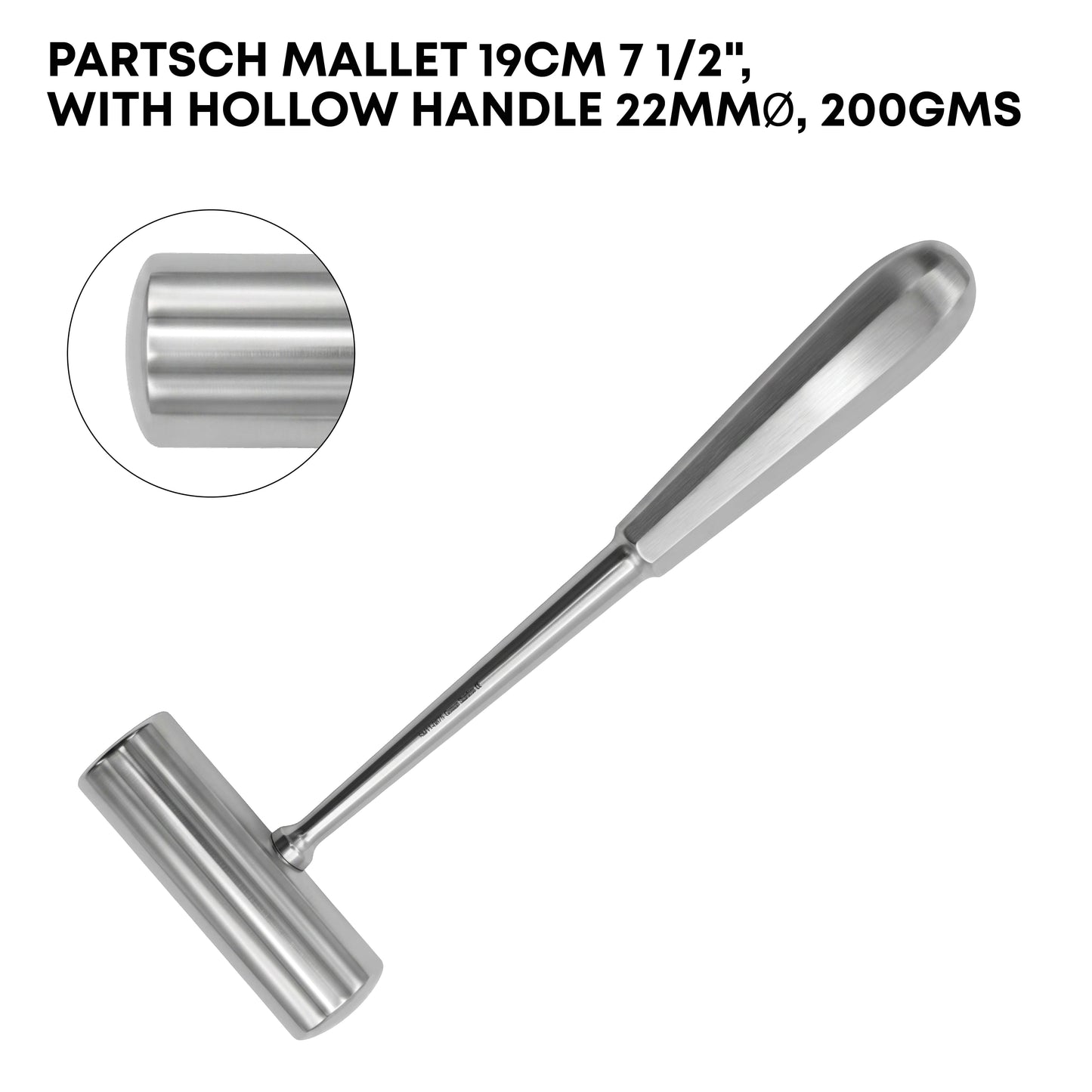 Partsch Mallet – 19cm / 7½" – Hollow Handle, 22mm Head, 200g