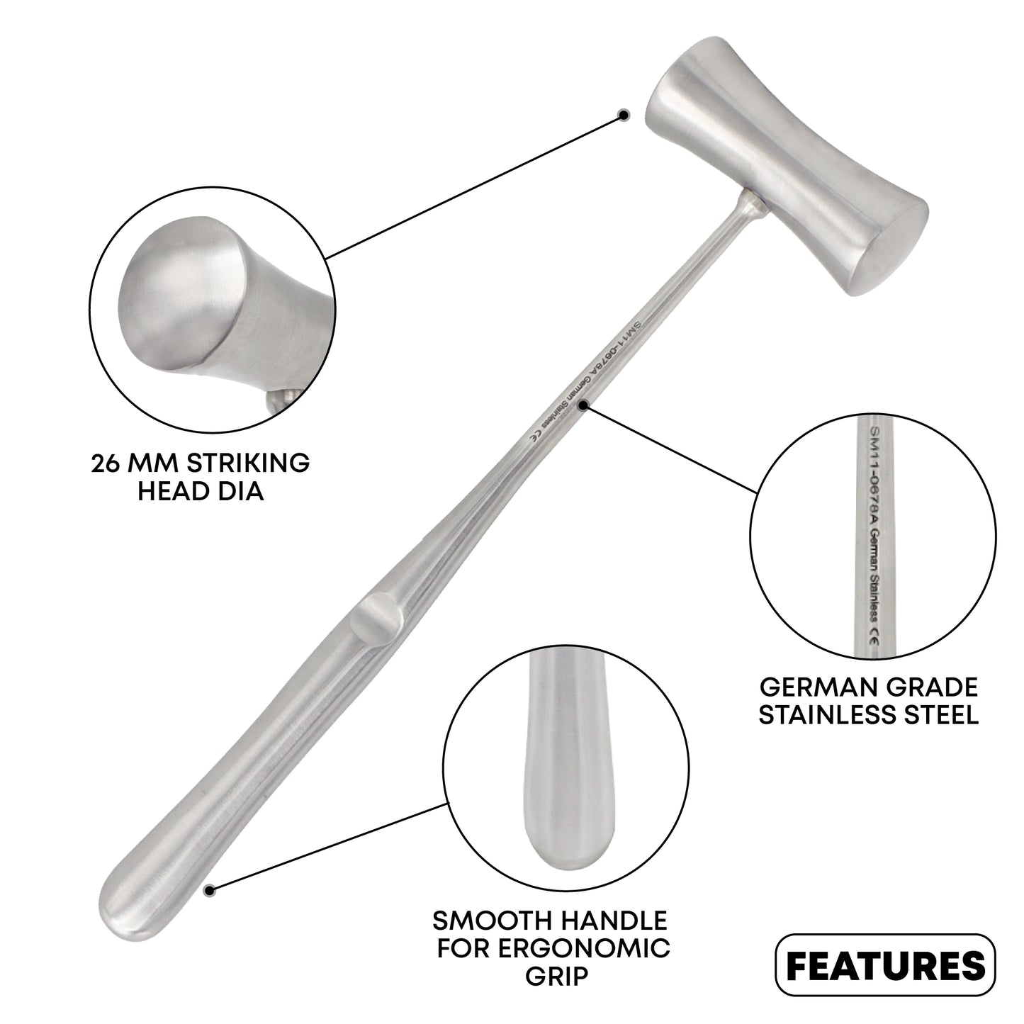 Williger Mallet 24cm (9½”) Lead Filled – 26mm & 28mm Ø Options | 300g & 340g Surgical Mallet