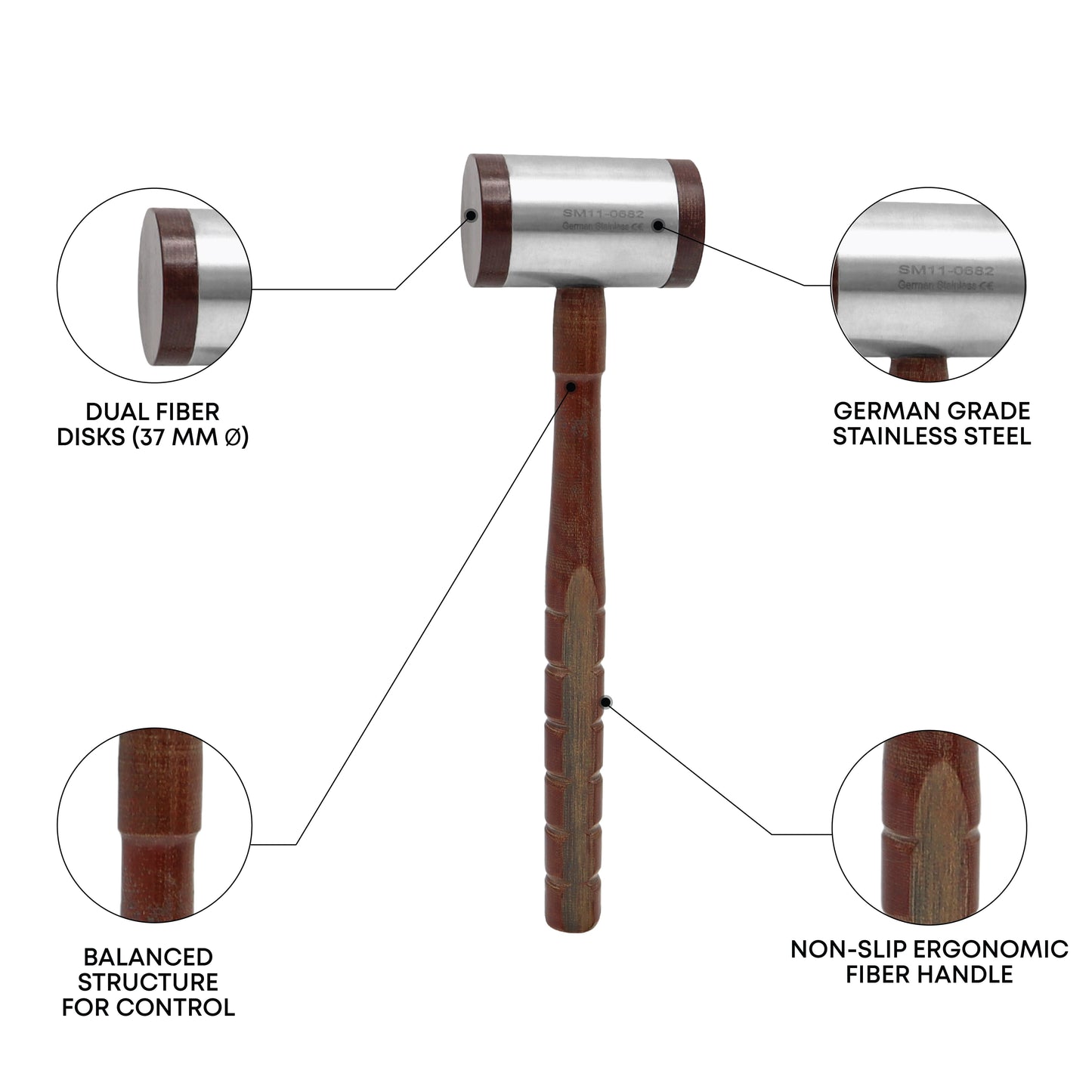 Surgical Mallet 24cm 9½” Fiber Disks & Handle 37mm Ø 370g