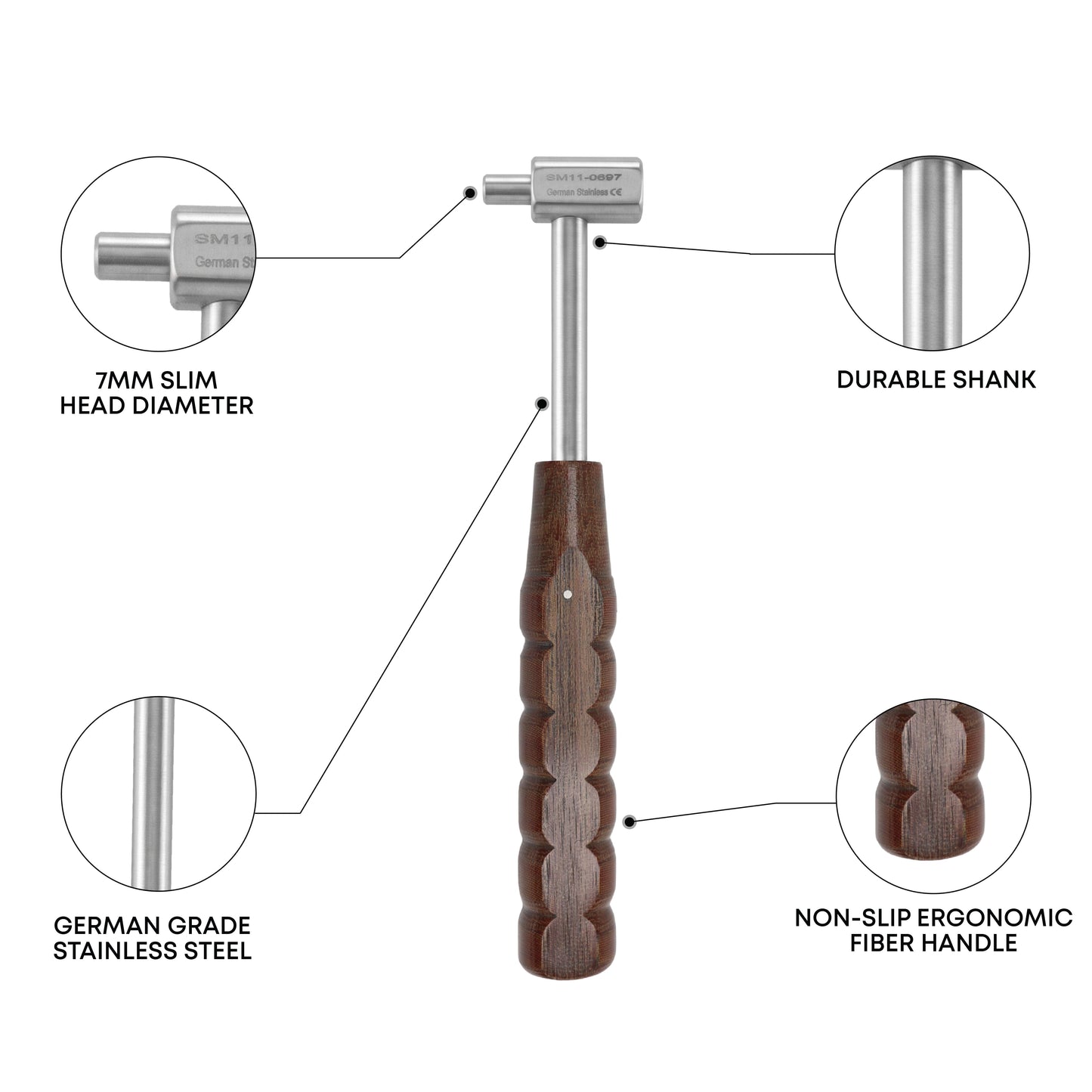 Narrow Tip Surgical Mallet 20cm 8” – 7mm Head, 170g