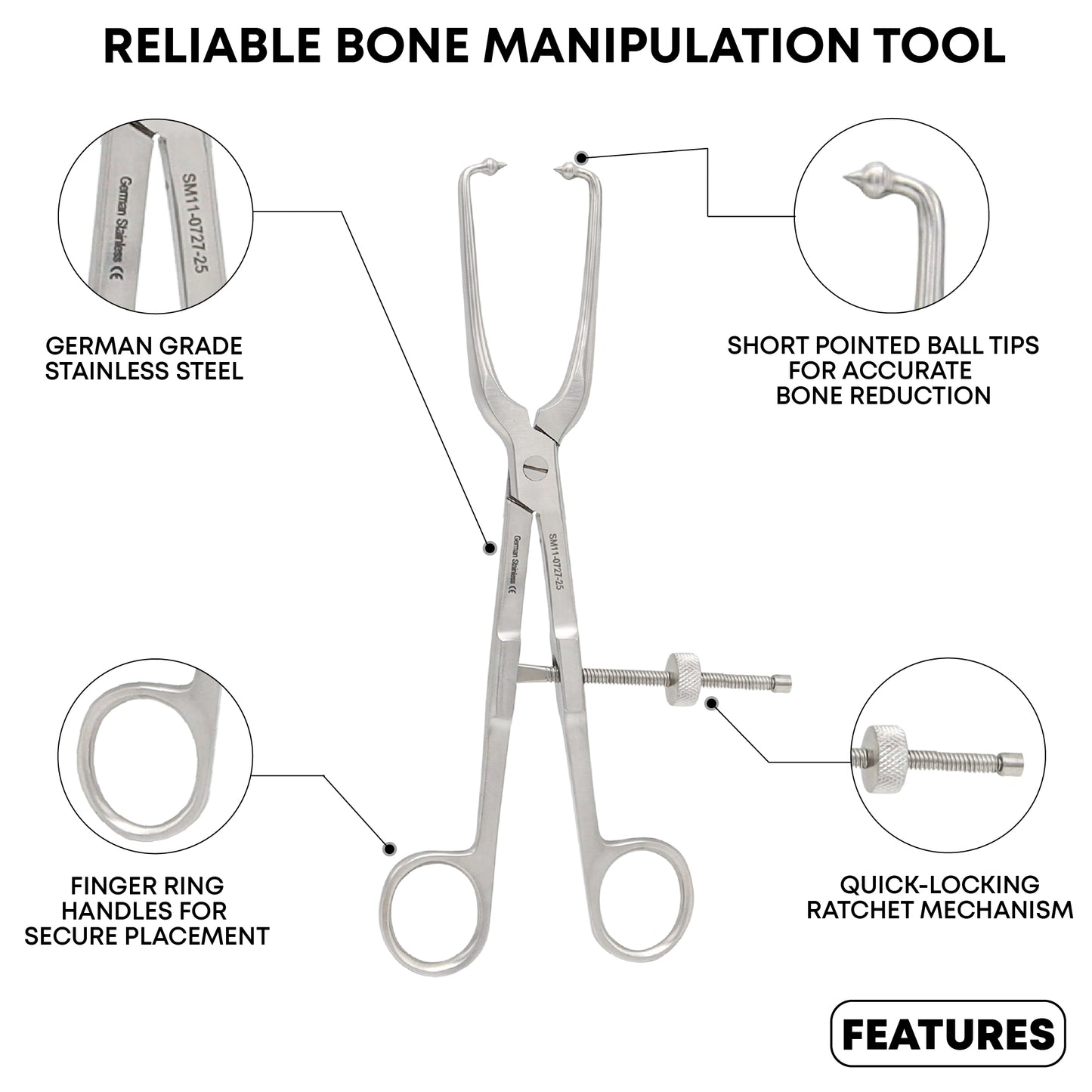 Pelvic Reduction Forceps 25cm Short Pointed Ball Tips Orthopedic Surgical Instrument