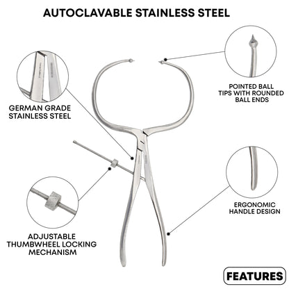 Periarticular Reduction Forceps 38cm Straight Pointed Ball Tip | Orthopedic Surgical Clamp