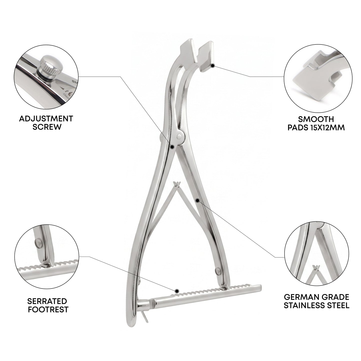Calcaneal Spreader with Smooth Pads – 15×12mm, 18cm / 7"
