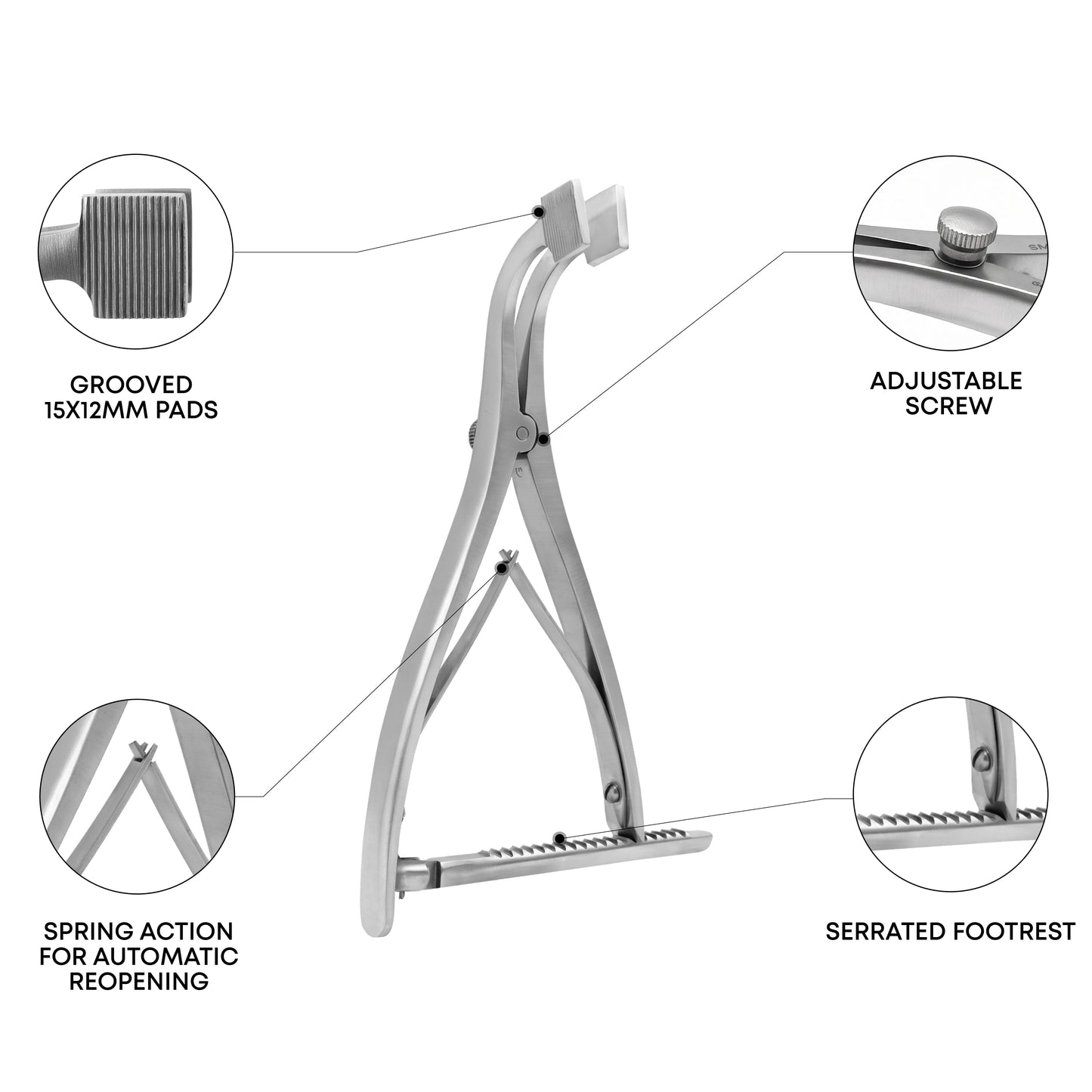 Calcaneal Spreader 18cm with Grooved Pads 15x12mm
