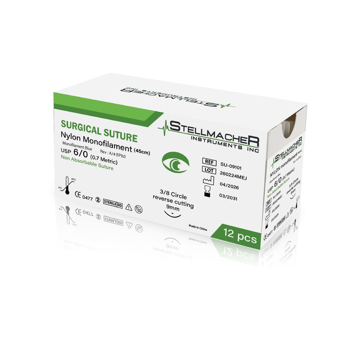 Nylon Monofilament Ophthalmic Sutures USP 6/0 – 12 Pcs with Needle