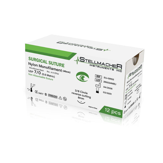 Nylon Monofilament Ophthalmic Sutures USP 7/0 – 12 Pcs with Needle