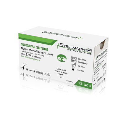 Nylon Monofilament Ophthalmic Sutures USP 8/0 – 12 Pcs with Needle