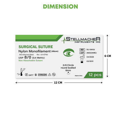 Nylon Monofilament Ophthalmic Sutures USP 8/0 – 12 Pcs with Needle