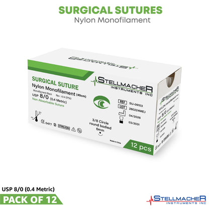Nylon Monofilament Ophthalmic Sutures USP 8/0 – 12 Pcs with Needle