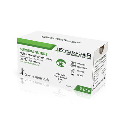 Nylon Monofilament Ophthalmic Sutures USP 9/0 – 12 Pcs with Needle