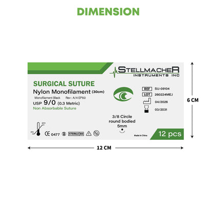 Nylon Monofilament Ophthalmic Sutures USP 9/0 – 12 Pcs with Needle