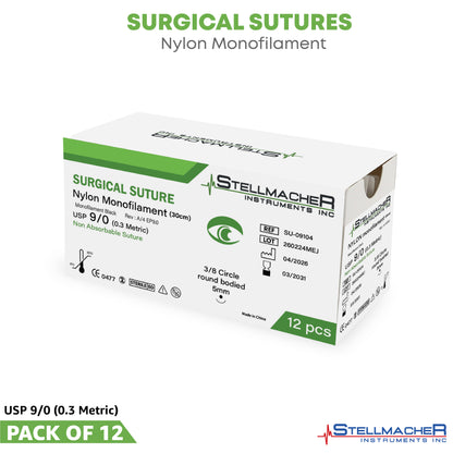 Nylon Monofilament Ophthalmic Sutures USP 9/0 – 12 Pcs with Needle