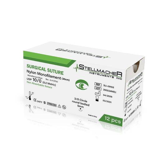 Nylon Monofilament Ophthalmic Sutures USP 10/0 – 12 Pcs with Needle