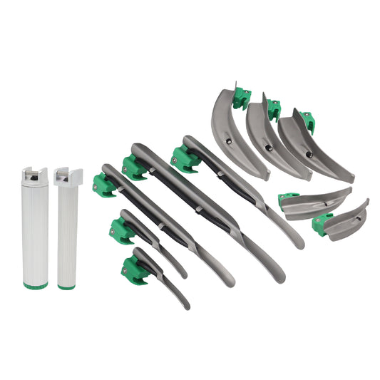 Disposable Fiber Optic Laryngoscope Set – 12-Piece (Macintosh & Miller Blades + Handles)
